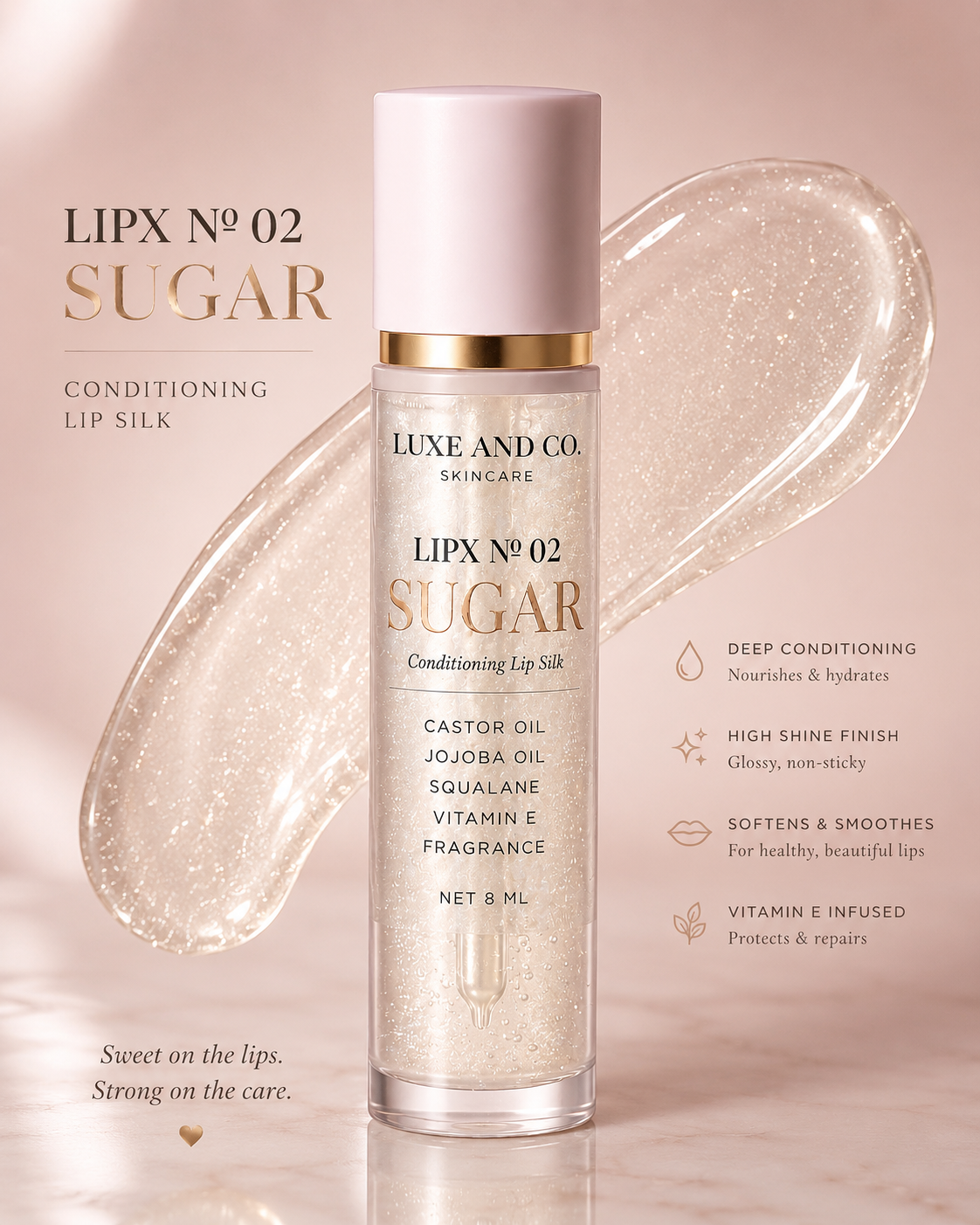LIPX Nº 02 SUGAR Conditioning Lip Silk w/ Dust Bag