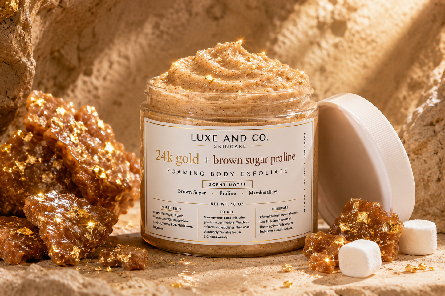 24k gold + brown sugar praline Foaming Body Exfoliate