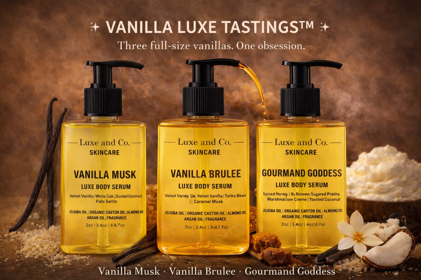 VANILLA LUXE TASTINGS™ FLIGHT ~ 3 Full Size Vanillas